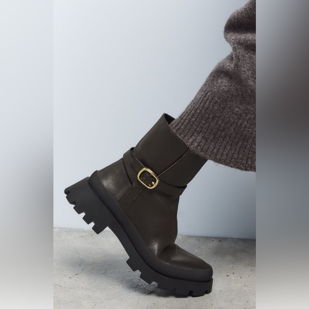 Zara Brown chunky lug sole military boots